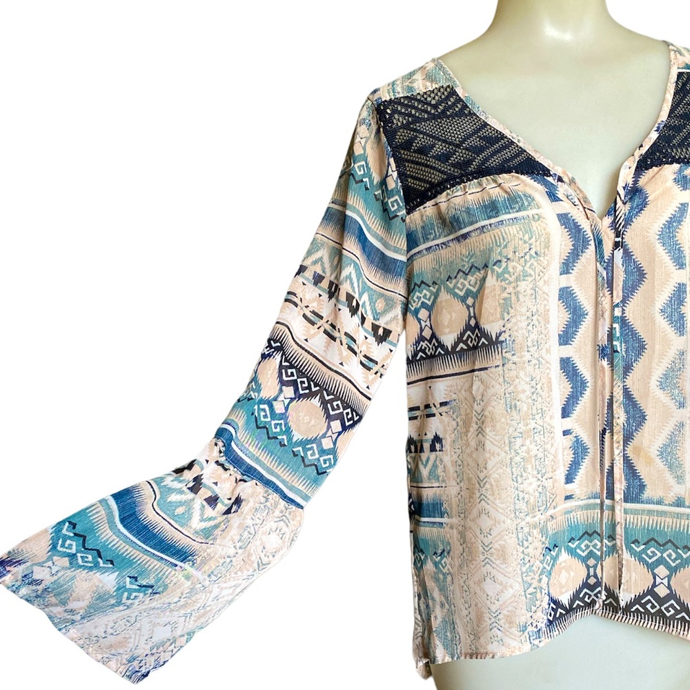 Socialite Boho Aztec Sheer High/Low Top Size Medium Bohemian Boho Hippie Casual